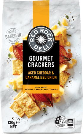 AGED CHEDDAR & CARAMELISED ONION GOURMET CRACKERS